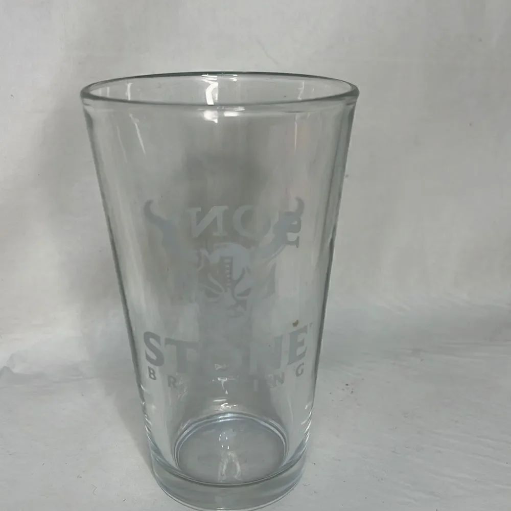 Stone Brewing Sony 16 Ounce Beer Glass White Print 3 1/4 In Round 5 3/4 Tall
